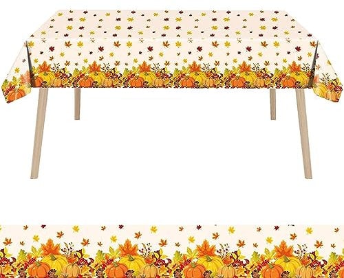 ALLY-MAGIC Thanksgiving Table Cloth, Autumn Table Cloth Plastic Rectangular Plastic Wipe Clean Tablecloth Fall Party Tablecloth for Thanksgiving Harvest Table Decorations, 137 x 274cm Y4FYZB