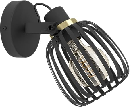 EGLO Wandlampe Girona, Wandleuchte für innen mit schwenkbarem Spot, Wandspot aus Metall in Schwarz und Messing-gebürstet, Wand Lampe für Wohnzimmer und Flur, E27 Fassung