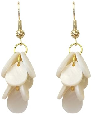 Hängeohrringe Damen aus Natürlichem Weißem Perlmutt - Damen Ohrringe Vergoldet 14 Karat - Elegante und Leichte Perlenohrringe - Geschenk für Frauen - ASTER ALHELÍ