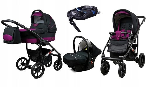 BabyLux® Kinderwagen Set 4 in 1 - Largo - incl. Babywanne, Buggy Sportsitz, Auto-Babyschale, ISOFIX-Basisstation - Autositz - Kinderwagenset - Kombikinderwagen mit Wickeltasche usw.