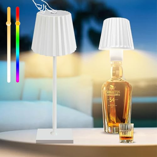 2 In1 Flaschenlampe Aufsatz LED, Tischlampe Kabellos Flaschenlampe Dimmbare IP54 Kabellose Touch Tischlampe, 3 Color+RGBW Touch Flaschenlicht Für Innen Und Außen Restaurant & Bar (B, Weiß)