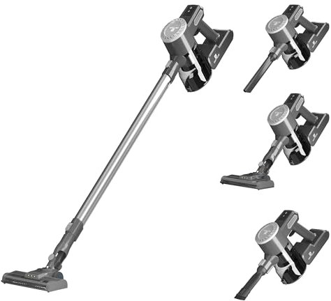 ANSIMIDA Akku Staubsauger - 400ml Staubbehälter, wandelt Sich zu Einer Handheld-Einheit um, motorisierte LED-Bodenbürste, 3 in 1 Fugendüse und Bürstenwerkzeug, Ersatzh HEPA-Filter