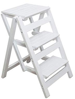 SilteD Holz-Klapp-Tritthocker, Leiter, 3 Etagen, Stuhl, Sitzbank, multifunktional, für Küche, Büro, Badezimmer, Hochschrank, Wechseln von Glühbirnen, Waschen