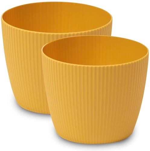 PECZEKO Pots de Fleurs Mat Pots de Plantes Ronds en Plastique durables 2 pièces (Moutarde, ø 26 cm)