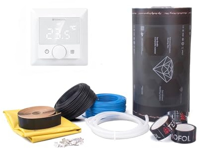 Kit complet de film chauffant infrarouge 230 V (80/140/220 W/m²) Termol/Diamond pour chauffage au sol, mur et plafond avec thermostat Wi-Fi TF-H5 (80 W/m², 4 m²)