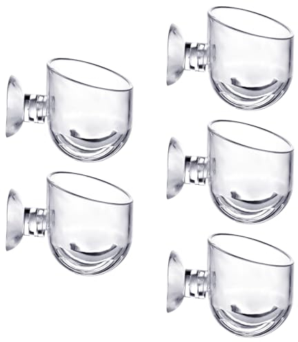 5 Pièces Pot pour Plante Aquarium, Bol Alimentation Aquarium, Pot de Fleur avec Ventouse, Mangeoire à Poisson Fond Rond, 3,6 x 4 cm