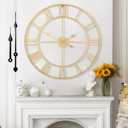 Mee 2ou Wanduhr Groß Modern Nahezu Lautlos Ohne Tickgeräusche -60cm Durchmesser Römische Ziffern Wanduhren Modern Wohnzimmer Wanduhr Vintage Für Schlafzimmer Küche Büro Landhausstil Industrial Style