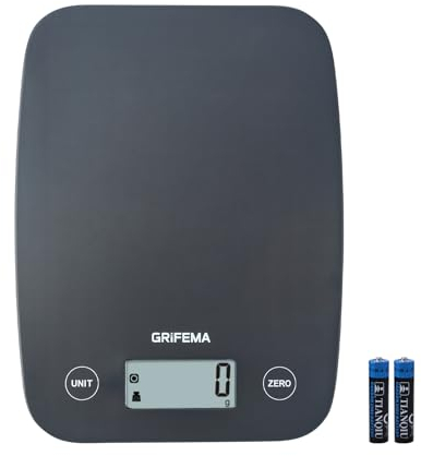 GRIFEMA GA2004, Balance de Cuisine Numérique, Balance Alimentaire avec Écran LCD, (1g-5kg) Poids en Grammes et en Oz pour la Pâtisserie et la Cuisine, Piles Incluses
