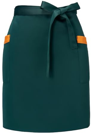 Delantal de Cintura con 2 Bolsillos, Corto Media Delantal para Hombres Mujeres, Chef Delantal de Cocina, Delantales Camarero Mandil para Cafetería Bistró Bar Restaurante Café Jardinería (Verde)
