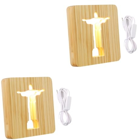 Angoily 2st Jesus Massivholz Nachtlicht Tischlampe Für Kinder Schlafzimmer Nacht Nachtlicht Aus Holz Chinesische Kerze Ostern Tischlampe Neuheit Nachtlicht Acryl Hölzern 3d Handwerk Licht