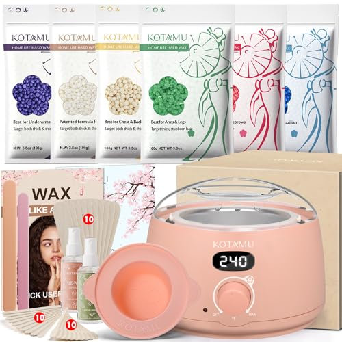 KOTAMU Wax Warmer, Waxing Kit for Women Men Hair Removal, Digital Waxing Machine for Face Eyebrow Bikini Brazilian Leg Body &Sensitive Skin, Pink Wax Kit With 44 Accessories for Home Salon Use