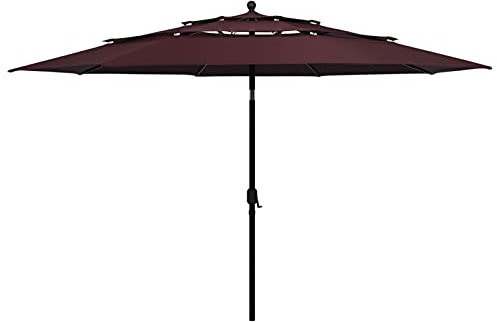 Iiaky Sonnenschirm mit Aluminium-Mast 3-lagig Bordeauxrot 3,5 m Reise Sonnenschirm FüR Koffer Schirm Sturmfest