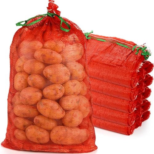 WUWEOT 50 Pack Reusable Mesh Produce Bags, 78 x 48 cm, Dark Orange, Polypropylene (PP), Drawstring Closure, Durable Mesh with Reinforcement, Ideal for Onions, Potatoes, Citrus, and More