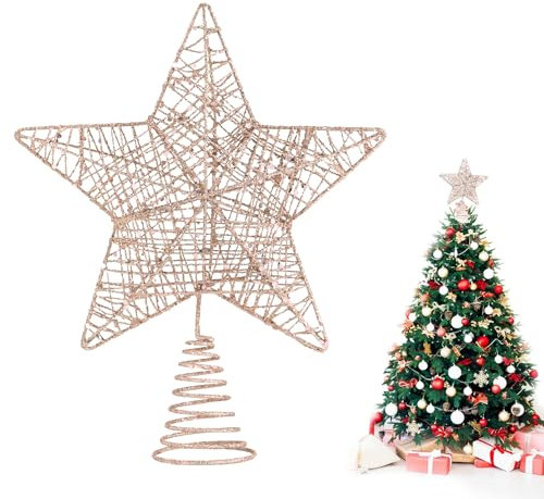 DERAYEE 10 Pouce Rose Etoile Sapin Noël Pentagramme Decoration, Topper d'arbre de Noël,Décoration de Sapin de Noël pour la Décoration de la Maison