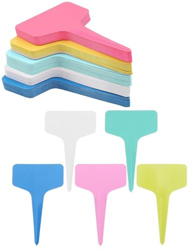 TIXQOLO 100 piezas de carteles para plantas resistentes a la intemperie,etiquetas plantas, estacas y blancas para rotular, etiquetas para plantas, plastico para huerto con marcador（5 colores）