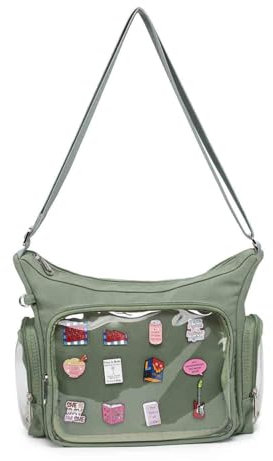 Ita Bag Umhängetasche aus Segeltuch für Anime-Pins, Grün