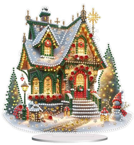 Generisch DIY Diamond Painting Weihnachten Tisch Deko, 5D Diamant Painting Tischdeko, Diamant Malerei Stehend Kunst Set für Anfänger Hausgeschenk Deko Geschenke (Schneehaus)