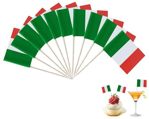 100 Stück Italienische Zahnstocher Flaggen,Mini Italien Fahne für Deko,Italien LäNder Cocktail Obst Stäbchen Sticks,Cupcake Toppers,Perfekt für Partys,Pub Dekoration,Sportveranstaltungen und Feste