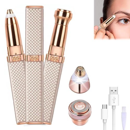 Depiladora Facial Mujer con 2 Cabezas de Cuchillo,Eléctrica Depiladora Cejas,Depiladora Cejas Recargable,Recargable Cortapelos Nariz Mujer,2 en 1 Depiladora de Cejas Mujer para Nariz,Cuerpo,Facial