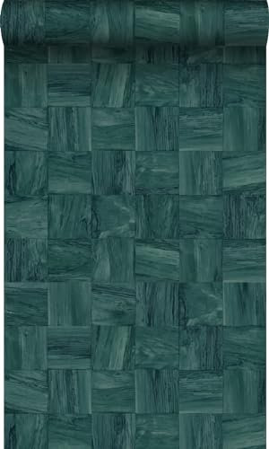 Origin Tapete quadratische Holzstücke Petrolblau 50 x 900 cm