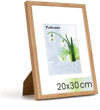 Feihorrm Bilderrahmen, Fotorahmen aus Eiche, Mit gehärtetem Glas, Für 20x30 cm-Fotos ohne Passepartout oder 12x17 cm-Fotos mit Passepartout, Fotorahmen aus Massivholz (Beige, 20x30 cm/ 1x)