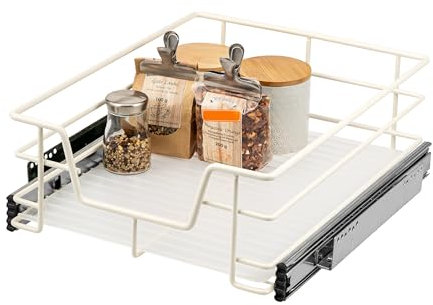 bremermann cajón telescópico 45 cm con balda, para reequipamiento, con guías telescópicas de bolas, ideal para cocina, baño y dormitorio, de metal (Blanco crema)