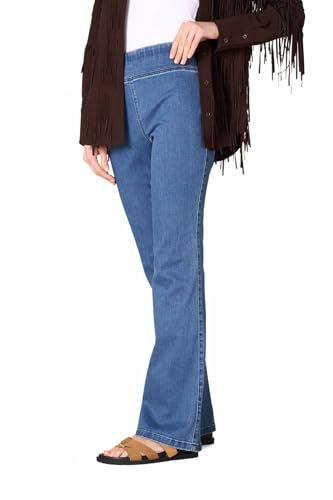Goldenpoint Donna Jeans Flare Long Denim Vita Alta con Svasatura al Fondo