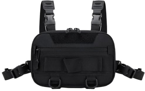 wueiooskj Sac de Poitrine étanche pour Hommes, Fonctionnel et Confortable, Sac de Poitrine Tactique Durable pour Hommes, Sac Banane étanche, Noir