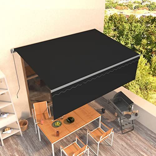 IKAYAA Toldo Manual Retráctil con Persiana y LED 4 x 3 m, Toldo Enrollable Aluminio,Toldo Completo con Manivela, Toldo Manual para Balcón Antracita