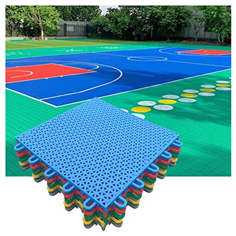 WTLONBF 25CM Modular Interlocking Floor Tiles, Outdoor Basketball Court Badminton Court Weatherproof Stitching Sports Mat,Blue,16PCS