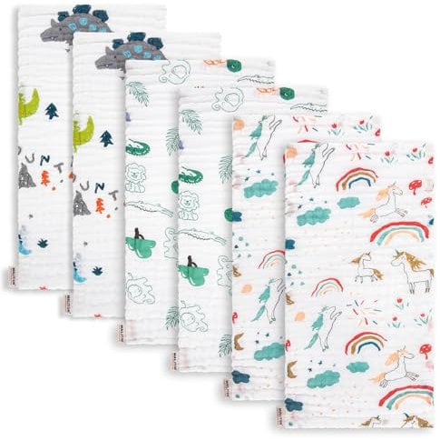 Maliton 6 Stück Baby Spucktücher für Jungen/Mädchen,aus 100% Baumwollem,weich, langlebig, luftdurchlässig und extrem saugstark (Dinosaurier),50x25cm