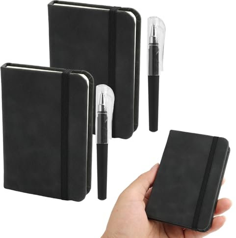 Yewseas 2 PCS Taschennotizbuch Tagebuch Mit Stiften Ledereinband, Schwarz, mit 100 Seiten, Klassisches liniertes Tagebuch, strapazierfähigem Hardcover für Arbeit, College und persönliche Notizen