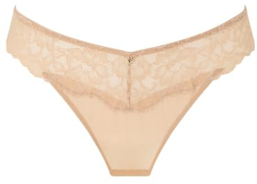 Ann Summers Sexy Lace Thong Low-Rise Womens Underwear with Mesh Back, Delicate Floral Lace & Centre Charm, Cotton Gusset Knicker – Stylish and Comfortable G String for Minimal Lines Light Beige