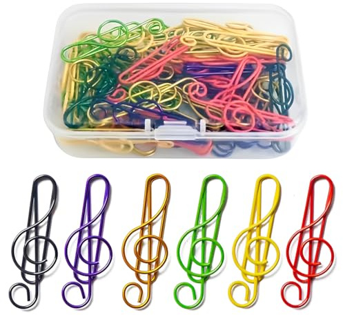 WUSJCOF 30 Stück Musiknoten Büroklammern Bunt Notenschlüssel Motiv Metall Büroklammer auch als Lesezeichen Geschenkidee für Musiker Musiklehrer Büro Schule
