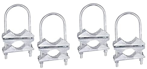 Double Antenna Mast Clamp V-Jaw Bracket U Bolts Pipe Mounting Hardware 4 Sets for WiFi Antenna, TV Antenna