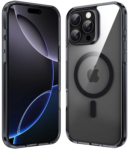 Supdeal Magnetic Case for iPhone 16 Pro, Compatible with MagSafe Transparent Not-Yellowing Cover Non-slip Grip Military-Grade Shockproof Magnetic Clear Phone Case, 6.3, Black
