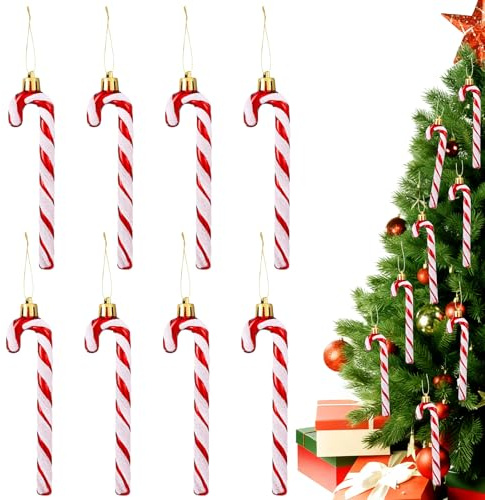 Huanmin 8 Stück Zuckerstangen 14cm Weihnachtsbaumschmuck Glitzer, Zuckerstangen Anhänger für DIY Weihnachtsbaumschmuck, Geschenke (Rot)