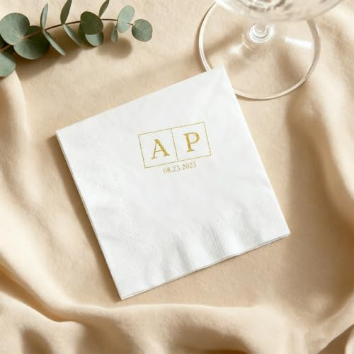 Personalisierte Monogramm-Hochzeits-Cocktail-Servietten – individuelle Initialen für Hochzeit, Party, Brautpartys, Serviette mit Datum, Verlobungsempfang, Dekorationen, Einwegpapier für Brautpaare