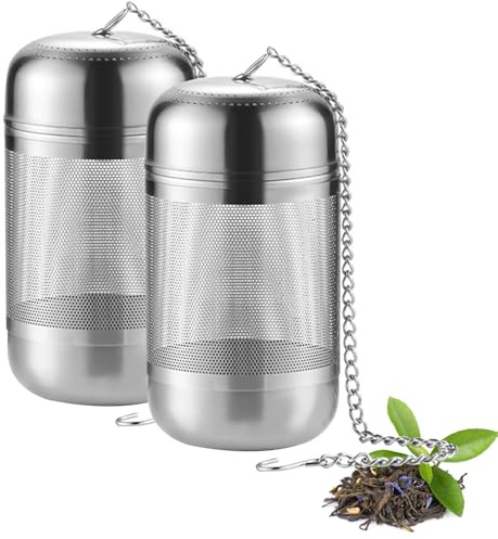 Ailelan Teeei Teesieb Edelstahl, 2 Pcs Groß mit Kette für Losen Tee | Hitzebeständige Teetasse Glas mit Abnehmbarer Glasfilter für Iosen Tee, Kräutertee, Schwarztee Sowie Heißgetränke