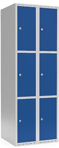 kaiserkraft | 3er-Schließfachschrank Fydor | 2 Abteile | lichtGrau/Enzianblau | B 600 mm | Flache Dachform | Zylinderschloss
