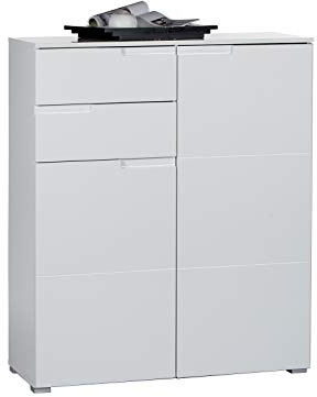 möbelando Kommode Highboard Anrichte Standschrank Sideboard Schrank Flur Suzette VII Weiß/Weiß-Hochglanz