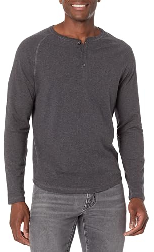 Amazon Essentials Men's Slim-Fit Long-Sleeve Henley Shirt, Charcoal Heather, XXL
