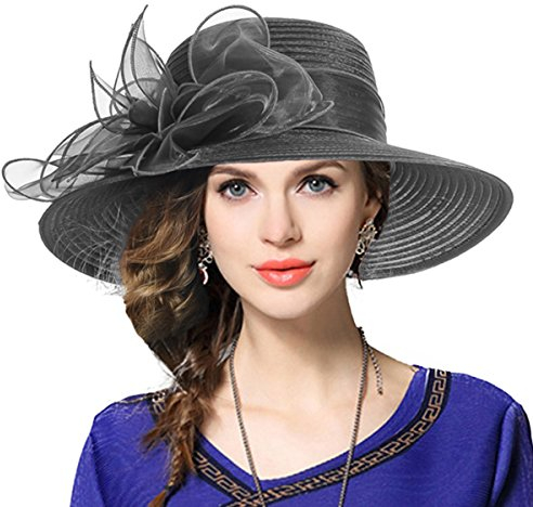 VECRY Women Oaks Derby Church Baptism Dress Tea Party Wedding Hats (Grey)