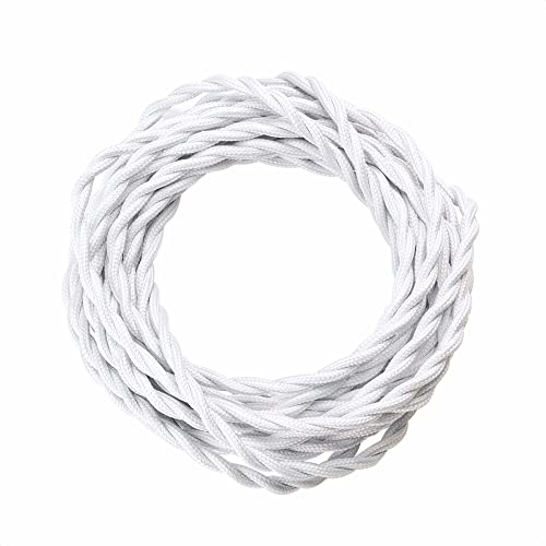 Cable de tela trenzado, 5 m, 2 núcleos (2 x 0,75 mm²) – Cable de tela para lámparas retro vintage, cable de alimentación con tela revestida, color blanco