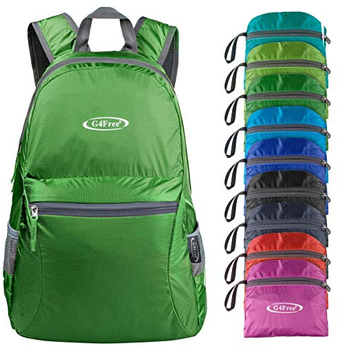 G4Free Kleiner faltbarer Rucksack, ultraleicht, wasserdicht, für Camping, Wandern, Radfahren, Herren und Damen, 20 l, dunkelgrün, 48/jambes longues