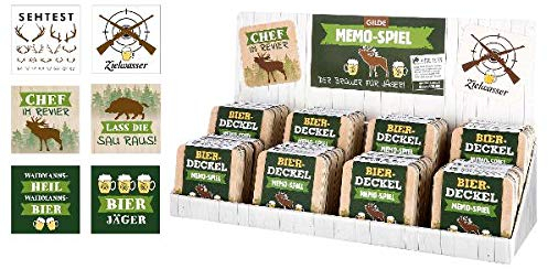 GILDE Bierdeckel 12 Stück Jagdmotive Papier, 6 Sprüche als Memo-Spiel