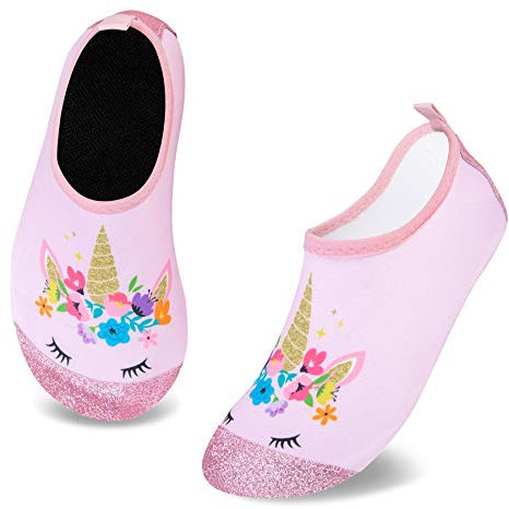 IceUnicorn Zapatos de Agua Niños Barefoot Calcetines de Natación Niñas Antideslizante Secado RáPido Respirable Escarpines de Baño(Unicornio de Purpurina,28/29EU)