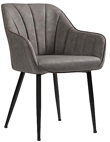 SONGMICS Esszimmerstuhl, Sessel, Loungesessel, mit Armlehne, PU-Bezug, bis 110 kg belastbar, Metallbeine, für Esszimmer, Küche, Wohnzimmer, Schlafzimmer, grau LDC079G01