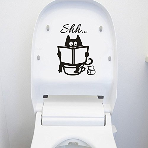 PULABO - Adesivi da parete per WC con gatto e gatto Shh, rimovibili, in vinile, decorazione per la stanza