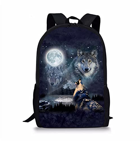 Belidome Kinder Schulrucksack für Jungen Mädchen Schulter Büchertasche, Wolf Mond, Einheitsgröße